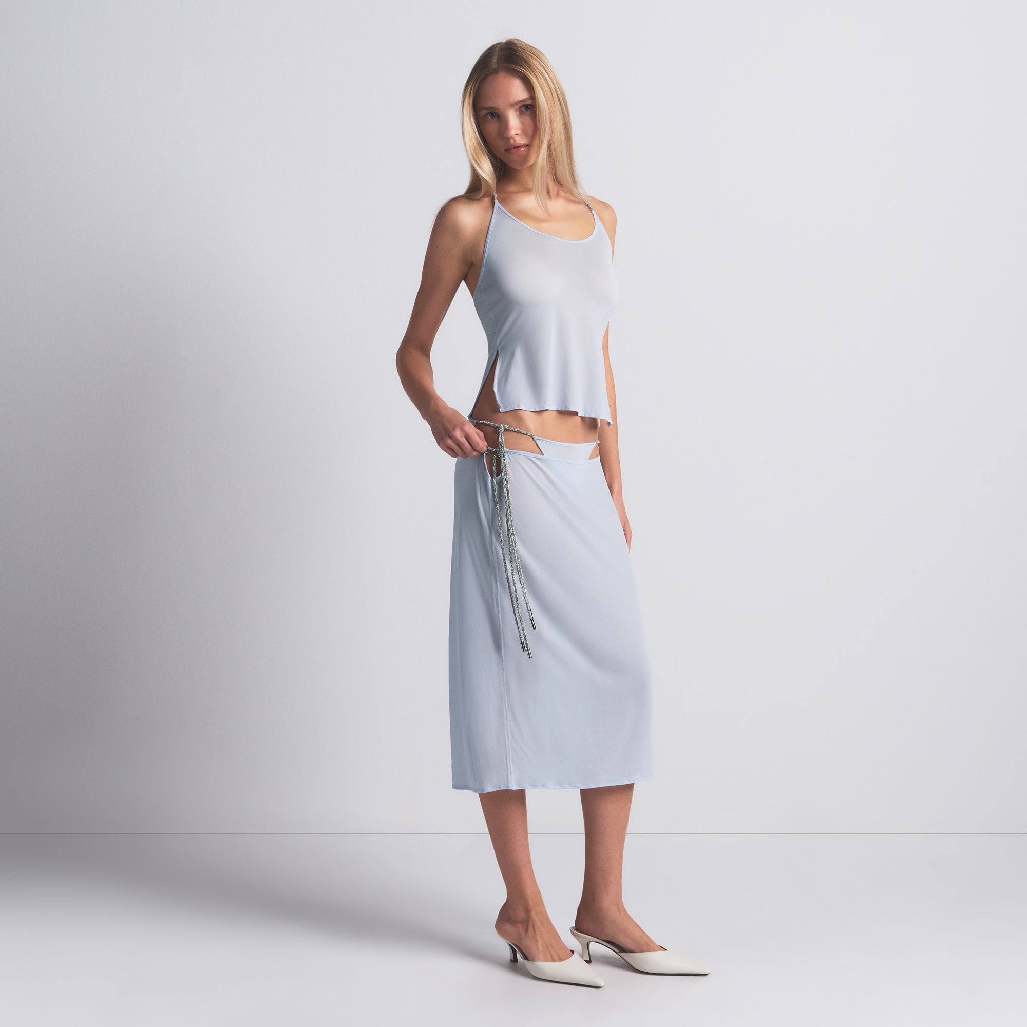 TIE SIDE MIDI SKIRT