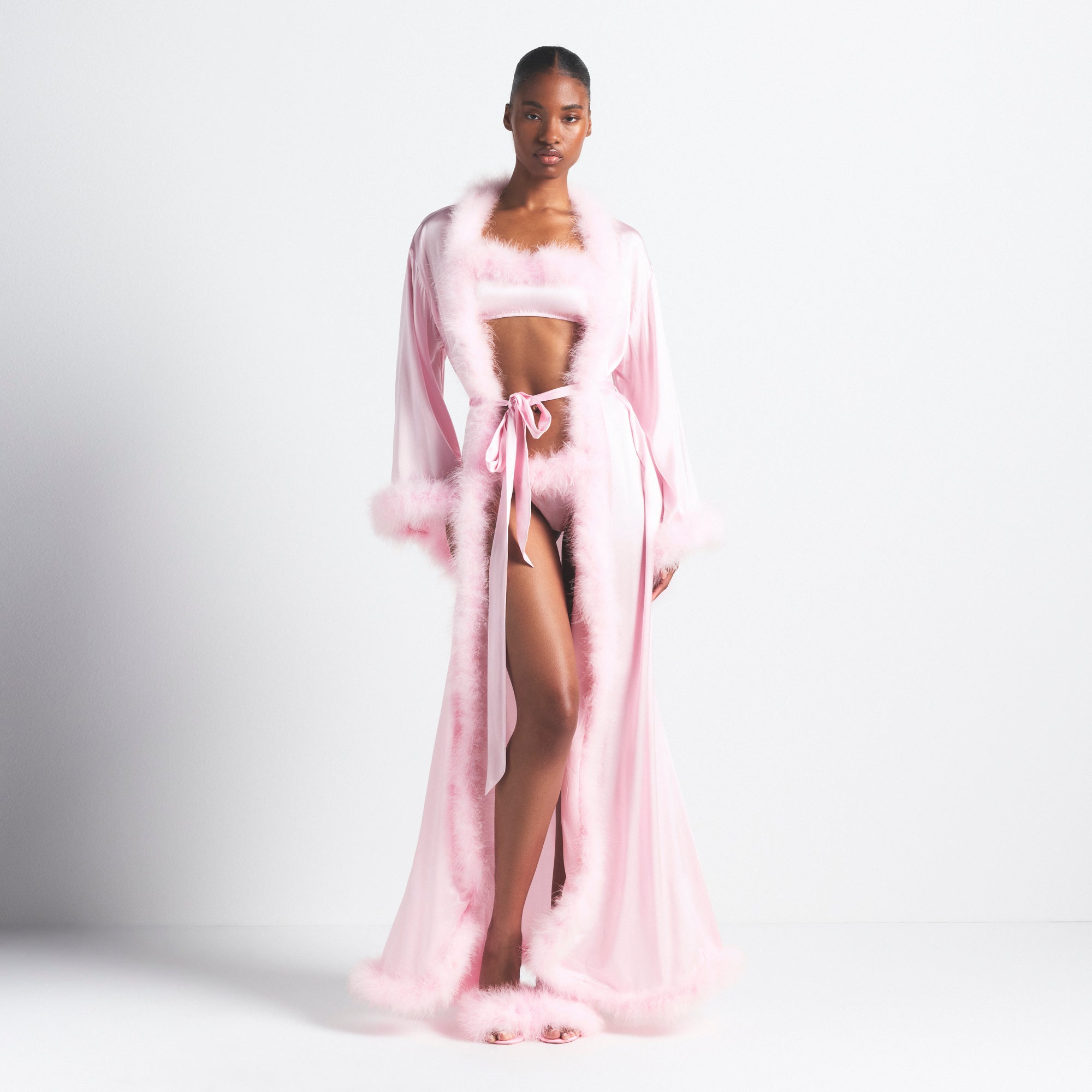 FEATHER TRIM LONG ROBE