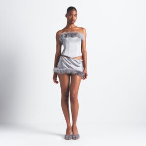 FEATHER TRIM LOW RISE MINI SKIRT
