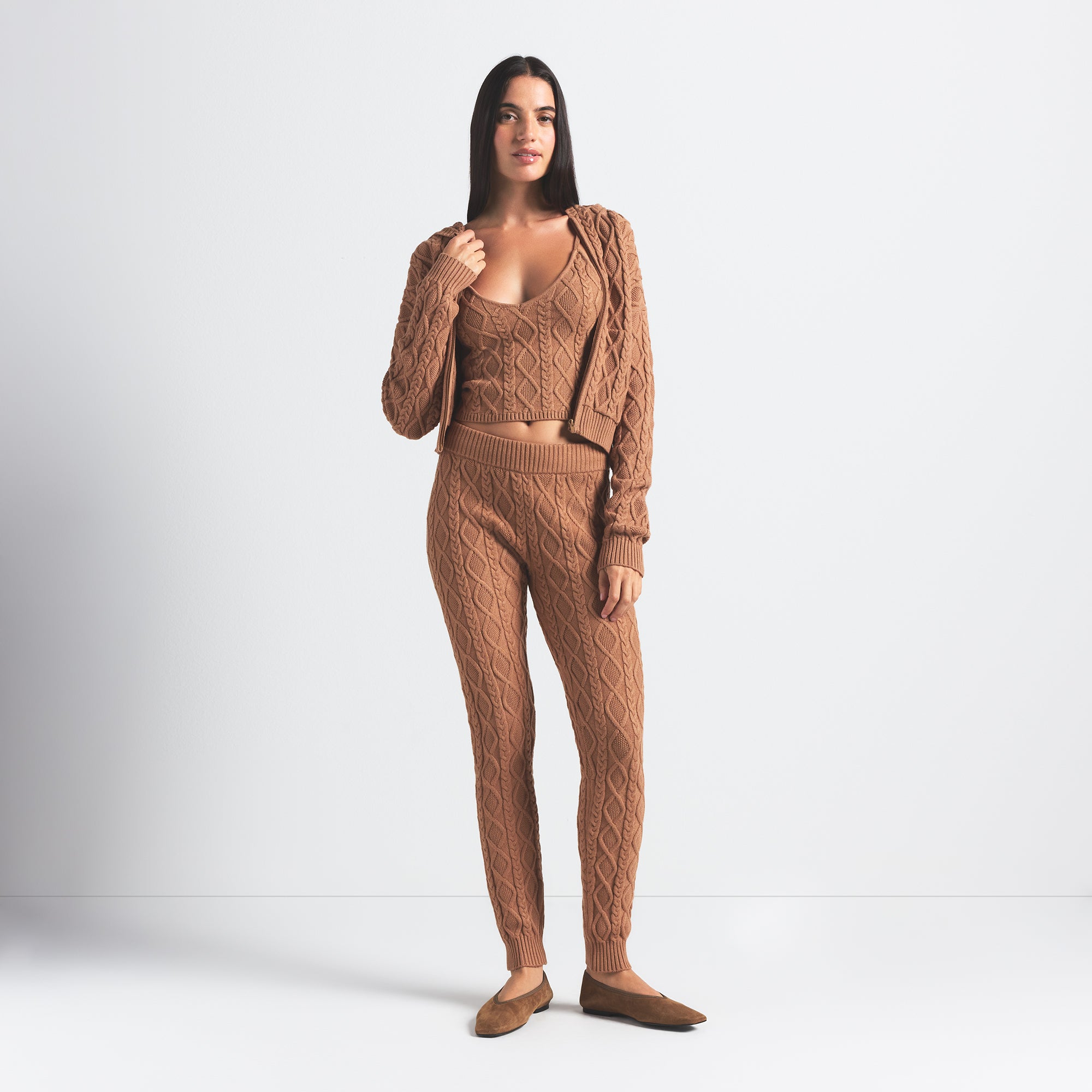 CABLE KNIT SHRUNKEN ZIP UP HOODIE - Image 3