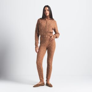 CABLE KNIT SHRUNKEN ZIP UP HOODIE