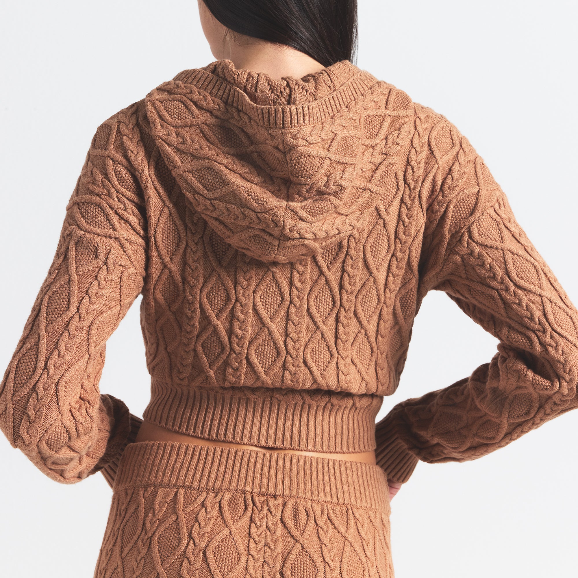 CABLE KNIT SHRUNKEN ZIP UP HOODIE - Image 4