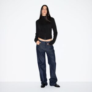 ZIP UP MOCK NECK SWEATER