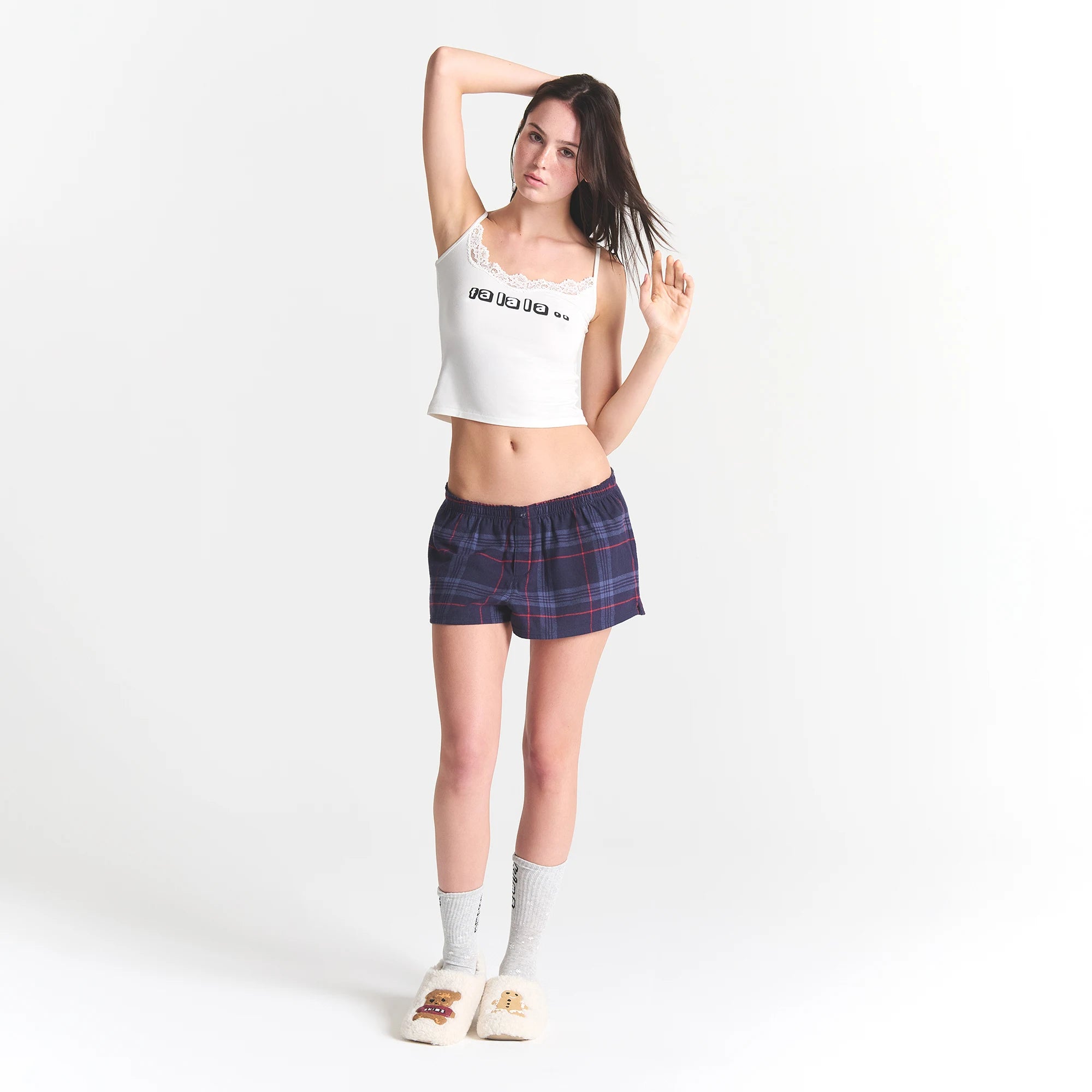 SKIMS SLEEP LACE TANK AND FLANNEL SHORT SET