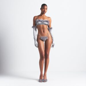 FEATHER TRIM BUTTERFLY THONG