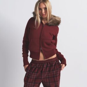 FAUX FUR LINED ZIP UP HOODIE